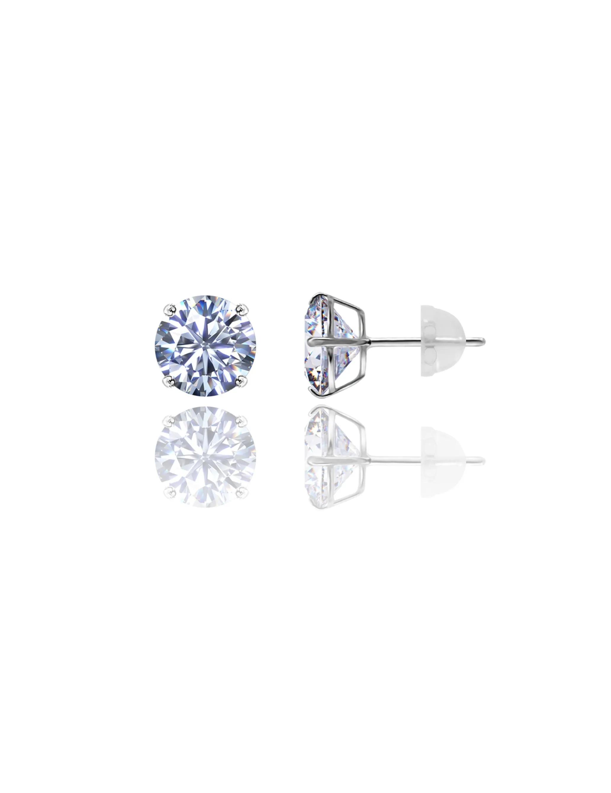 14K White Gold 9MM Round CZ Pushback Stud Earrings