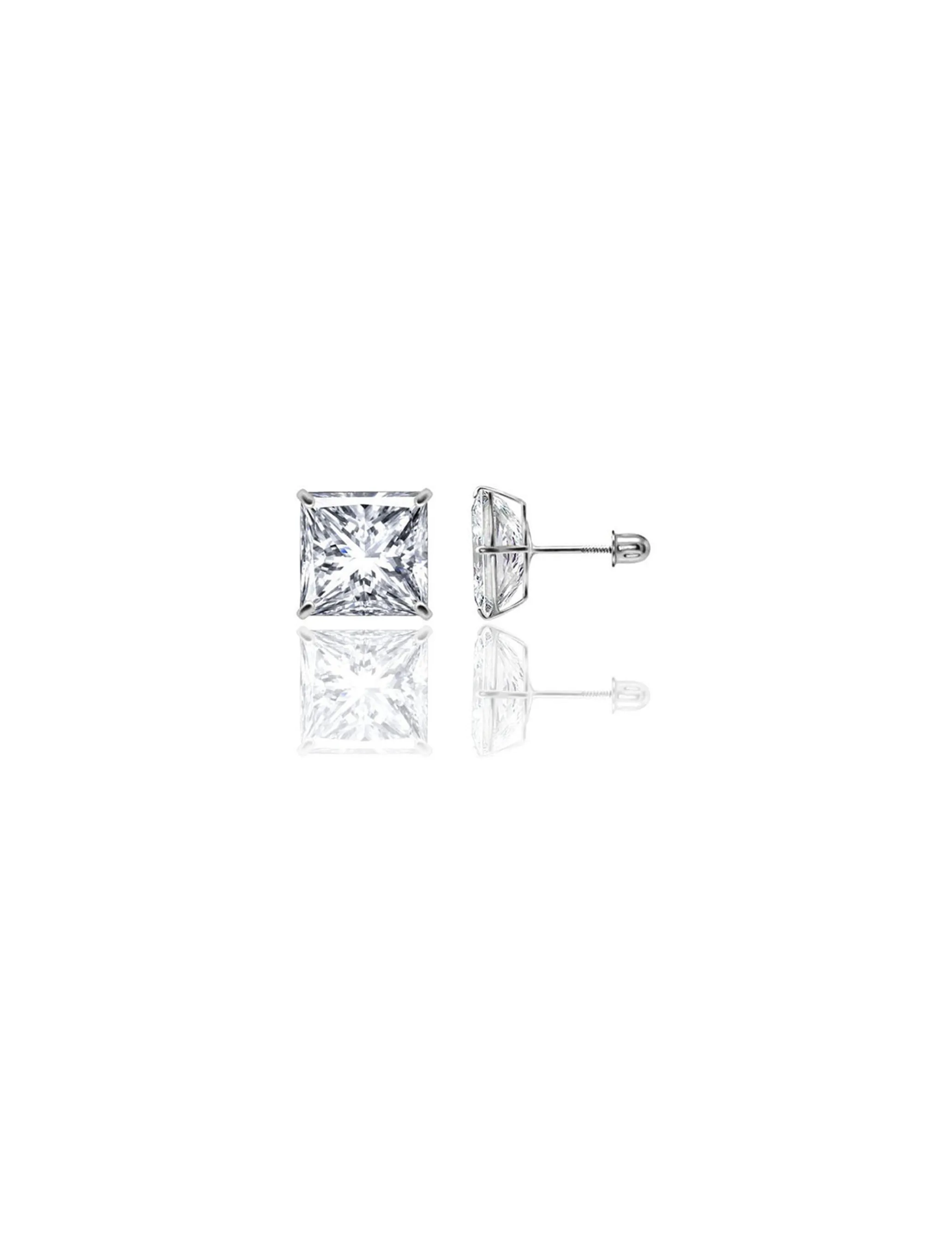 14K White Gold 8MM Square CZ Screwback Stud Earrings