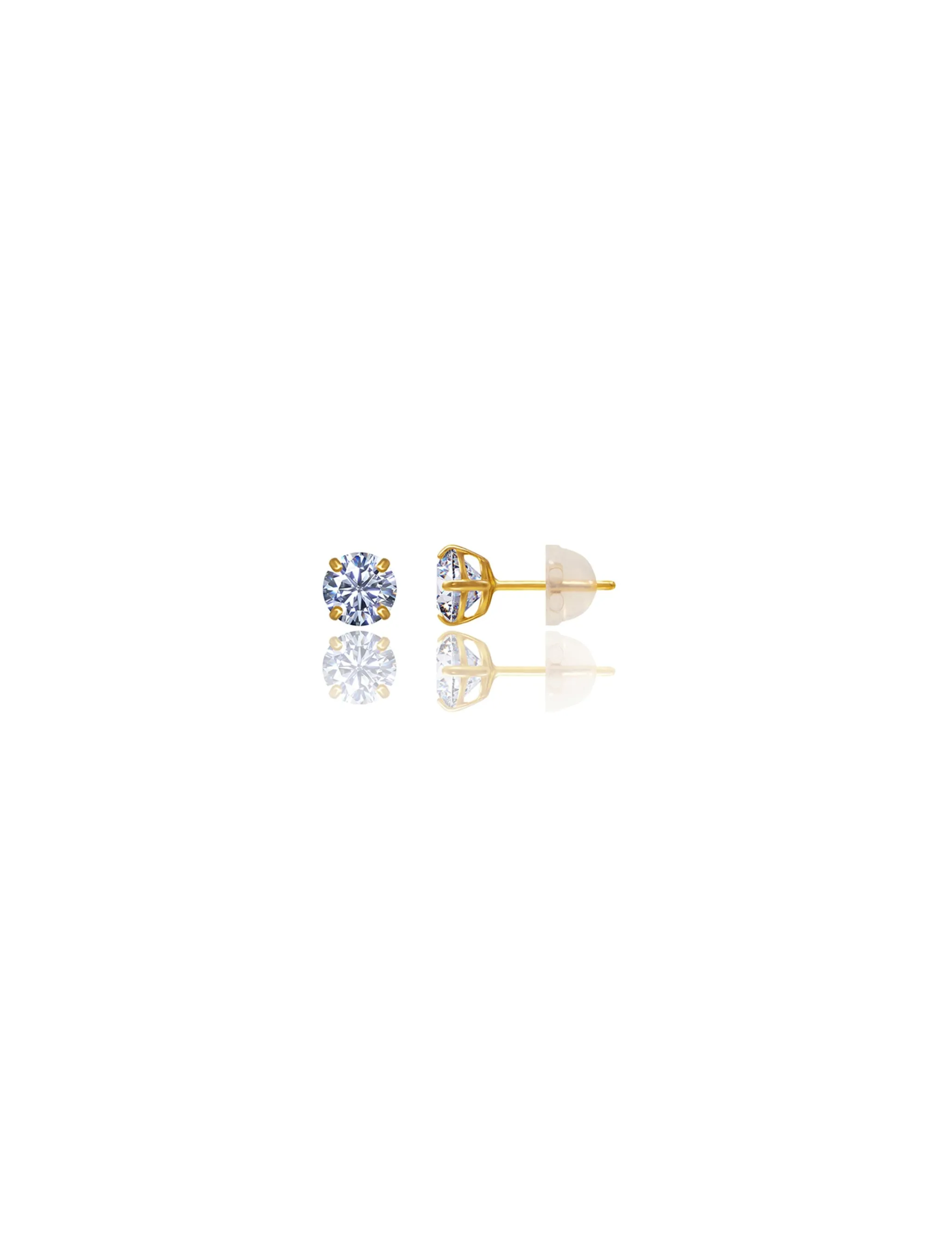 14K Yellow Gold 4MM Round CZ Pushback Stud Earrings