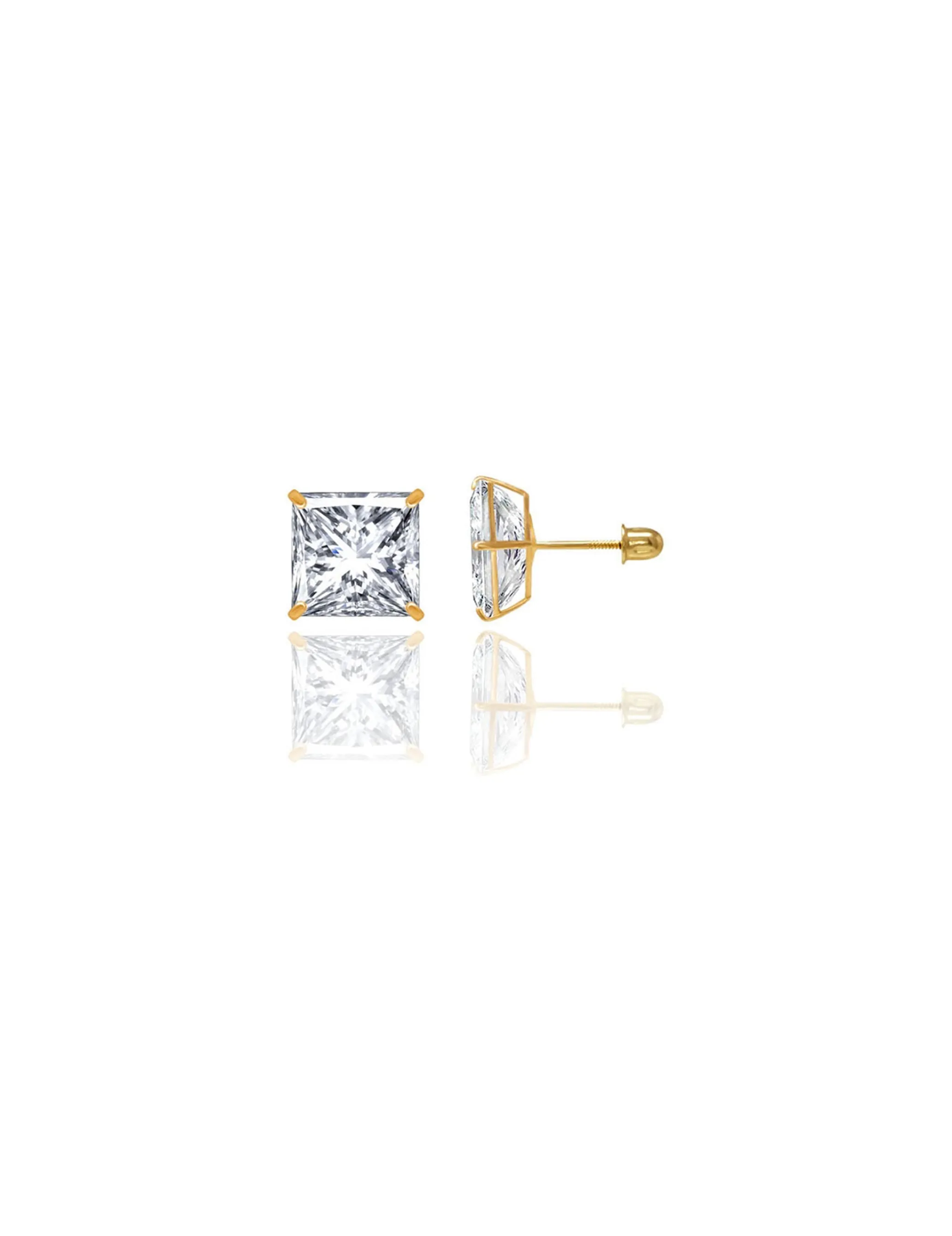 14K Yellow Gold 8MM Square CZ Screwback Stud Earrings