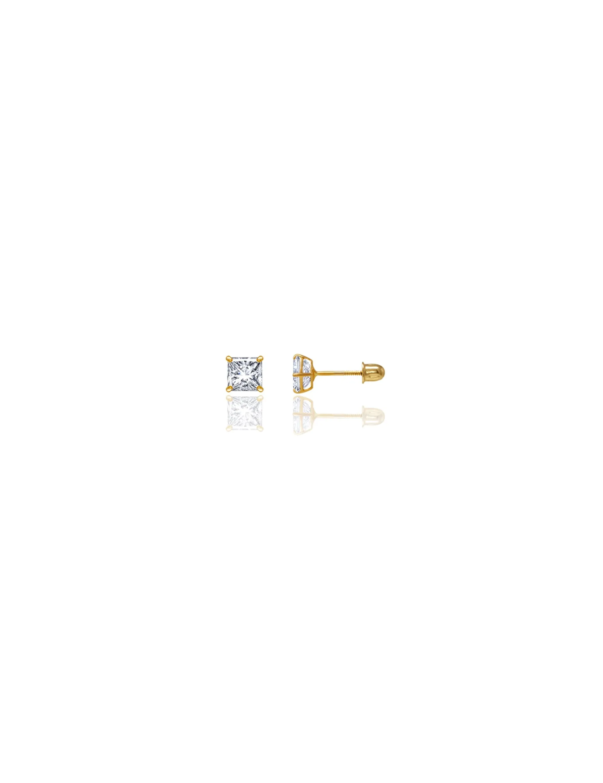 14K Yellow Gold 4MM Square CZ Screwback Stud Earrings