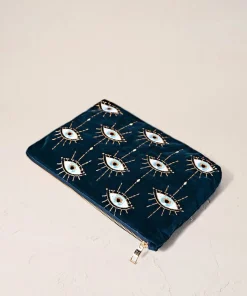 Elizabeth Scarlett Velvet Everyday Pouch - Ink Blue Mystical Eye