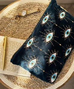 Elizabeth Scarlett Velvet Everyday Pouch - Ink Blue Mystical Eye