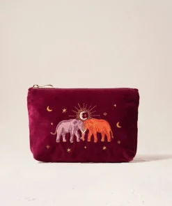Elizabeth Scarlett Velvet Mini Pouch - Ruby Enchanted Elephant