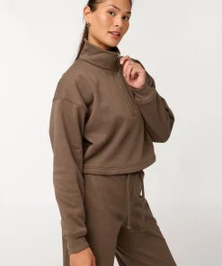 Girlfriend Collective Vega Half Zip Sweatshirt - Mink