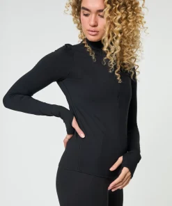 Girlfriend Collective Reset Long Sleeve Mock Neck Half Zip - Black