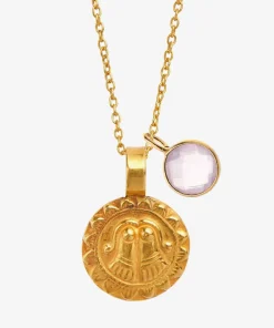 Goddess Charms Goddess of Protection Pendant Necklace with Rose Quartz Power Stone - Gold