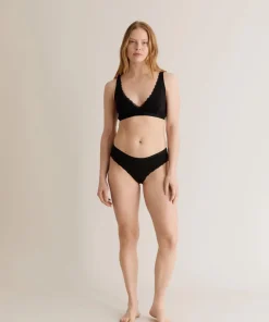 Komodo Paloma Organic Cotton Lace-Trim Briefs - Black