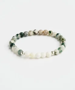 Mala Bead Bracelet - Tree Agate & Mother of Pearl