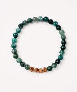 Mala Bead Bracelet - Green Moss Agate