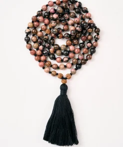 Mala Bead Necklace - Black Rhodonite