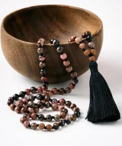 Mala Bead Necklace - Black Rhodonite