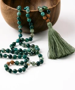 Mala Bead Necklace - Green Moss Agate