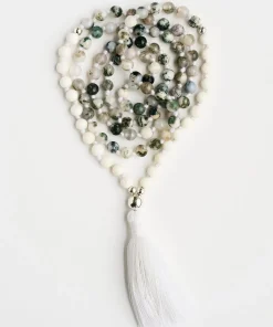 Mala Bead Necklace - Tree Agate & Mother of Pearl