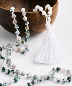 Mala Bead Necklace - Tree Agate & Mother of Pearl