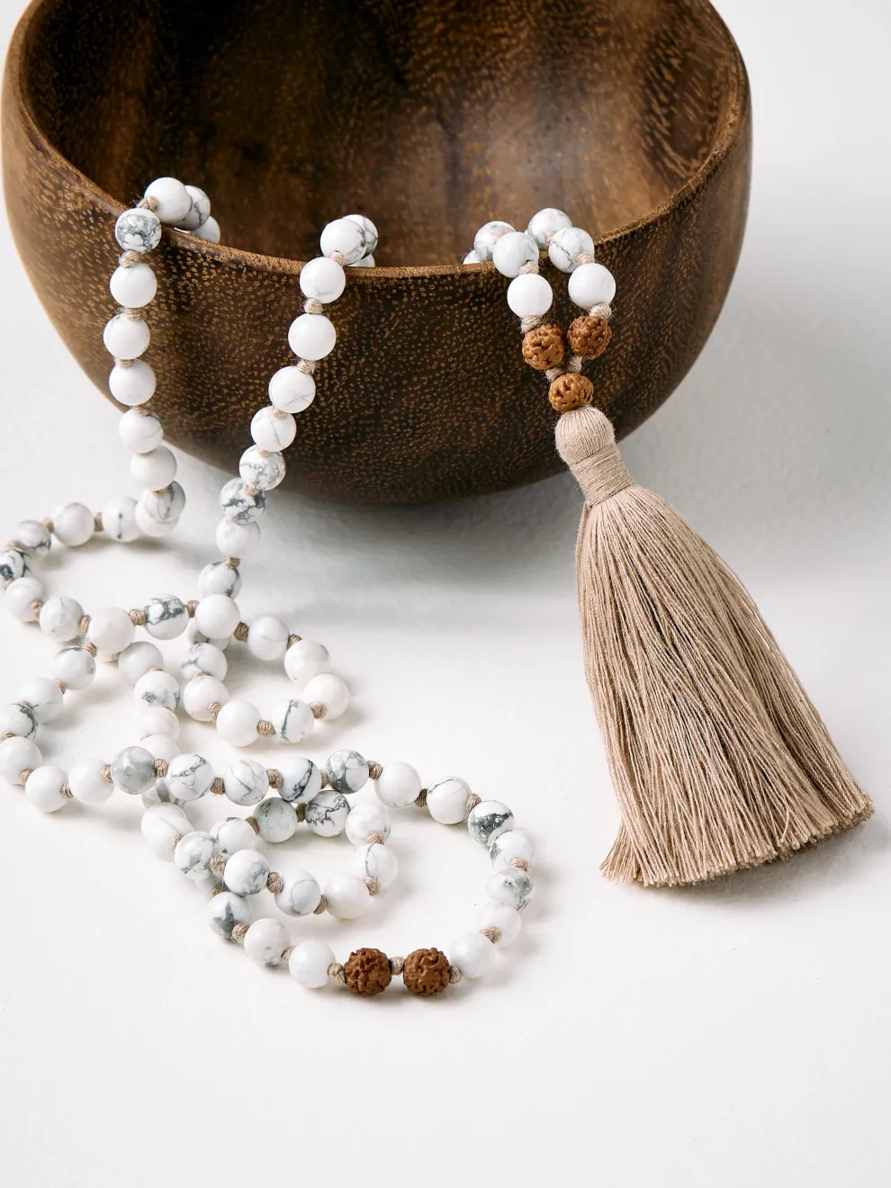Mala Bead Necklace - White Howlite