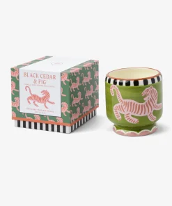Paddywax Adopo Tiger Ceramic Candle - Black Cedar & Fig