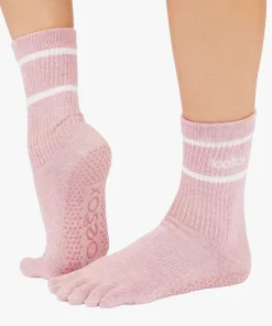 ToeSox Full Toe Crew Grip Socks - Camellia Heather