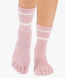 ToeSox Full Toe Crew Grip Socks - Camellia Heather