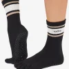 ToeSox Full Toe Crew Grip Socks - Oat Stripe