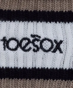 ToeSox Full Toe Crew Grip Socks - Oat Stripe