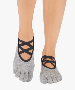ToeSox Full Toe Elle Grip Socks - Grey Speckle