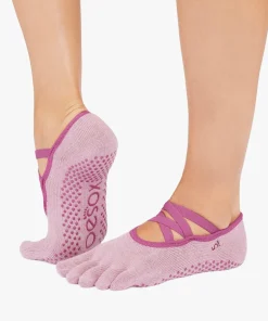 ToeSox Full Toe Elle Grip Socks - Wineberry Heather