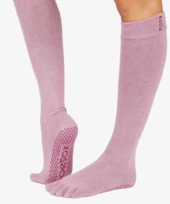 ToeSox Full Toe Knee-High Scrunch Grip Socks - Wineberry Heather