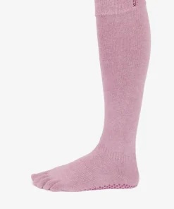 ToeSox Full Toe Knee-High Scrunch Grip Socks - Wineberry Heather