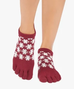 ToeSox Full Toe Low Rise Grip Socks - Ruby