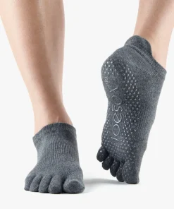 ToeSox Full Toe Low Rise Grip Socks - Charcoal Grey