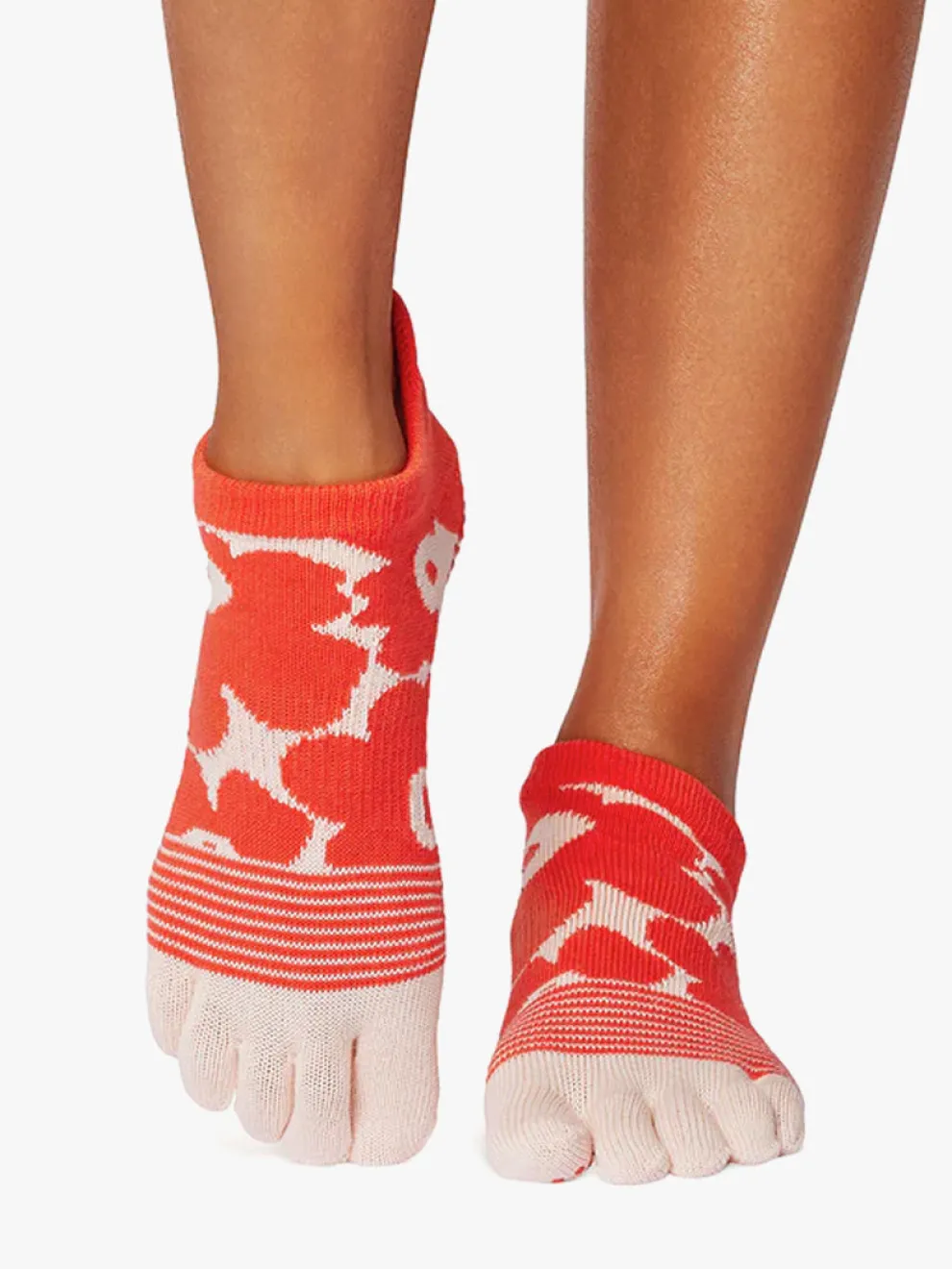 ToeSox Full Toe Low Rise Grip Socks - Hot Coral Floral