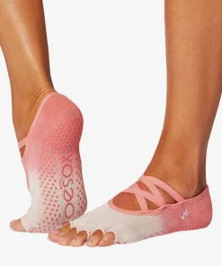 ToeSox Half Toe Elle Grip Socks - Hot Coral Ombre