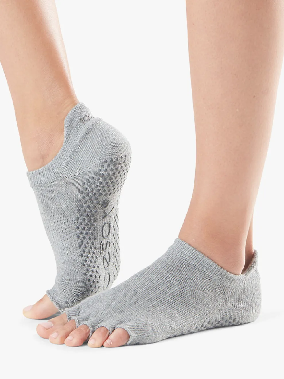 ToeSox Half Toe Low Rise Grip Socks - Heather Grey