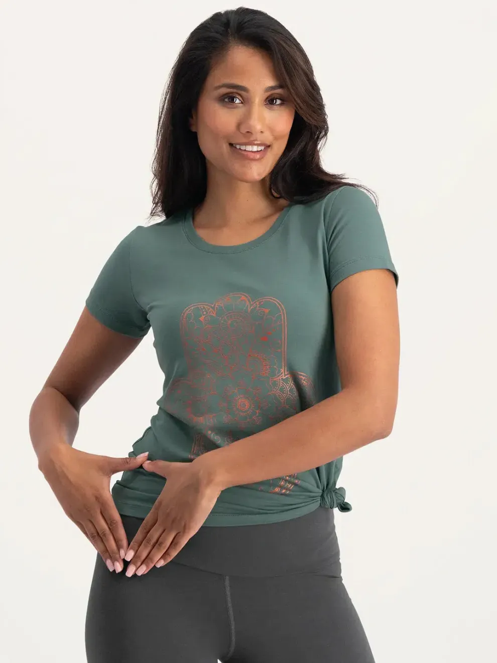 Urban Goddess Hamsa Core Yoga Tee - Forest