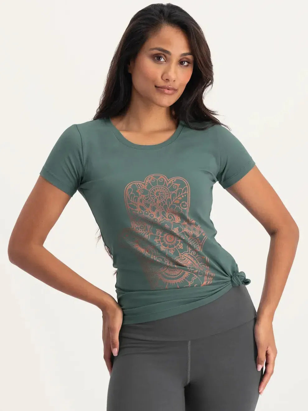 Urban Goddess Hamsa Core Yoga Tee - Forest
