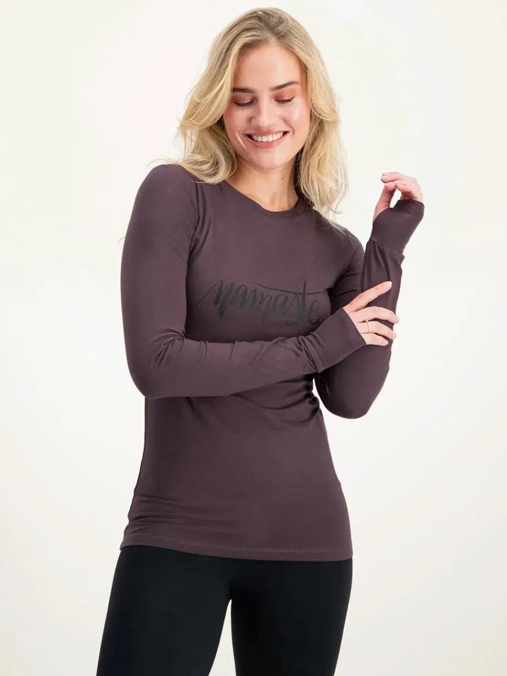 Urban Goddess Namaste Long Sleeve Yoga Top - Berry