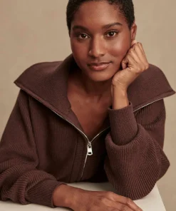 Varley Enrico Zip-Through Knit Jacket - Coffee Bean