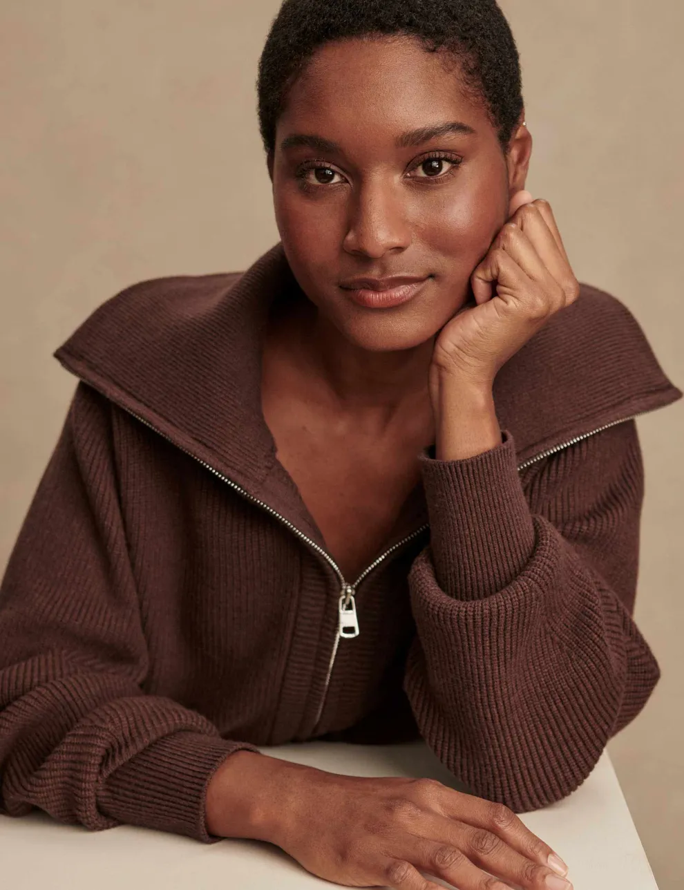 Varley Enrico Zip-Through Knit Jacket - Coffee Bean