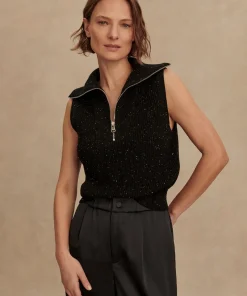 Varley Hally Half Zip Rib Vest - Black Fleck