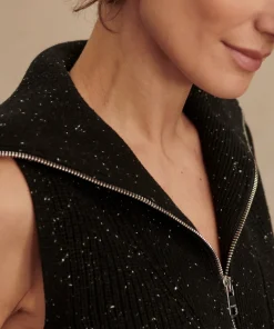 Varley Hally Half Zip Rib Vest - Black Fleck