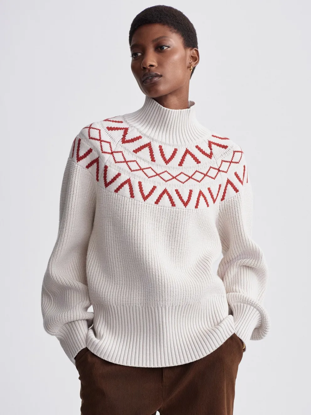 Varley Marcie Fairisle Yoke Knit Sweater - Silver Birch