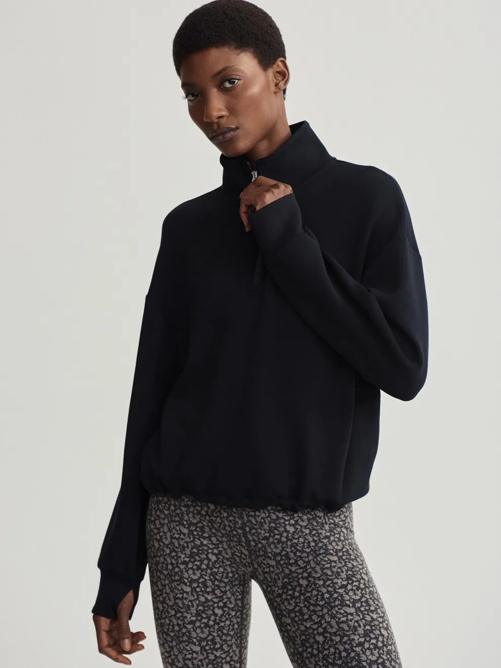 Varley Sian Cropped Half Zip Midlayer - Black