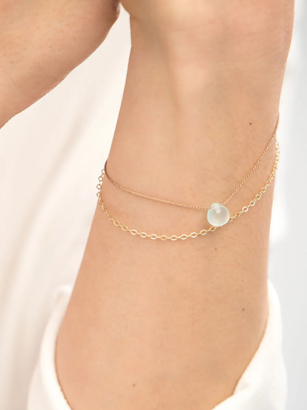 Wanderlust Gold & Silk Sea Glass Chalcedony Bracelet